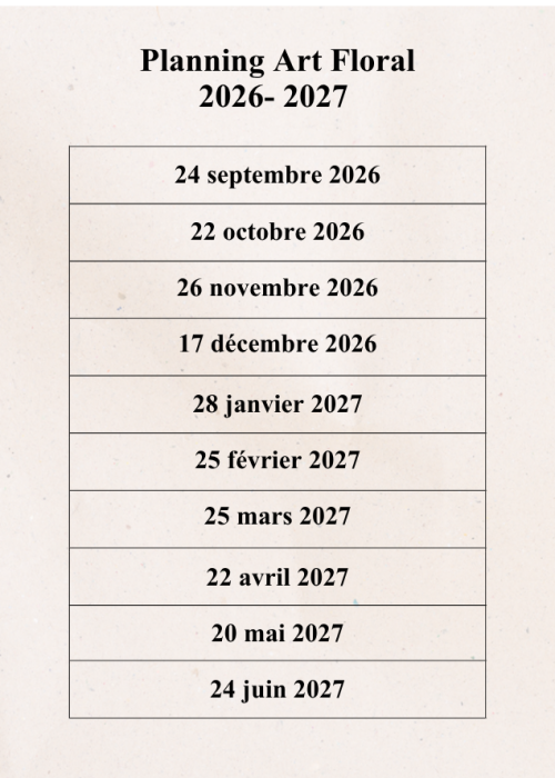 Planning Art Floral saison 2026 - 2027